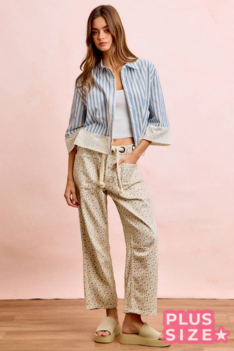 PLUS Floral Braided Waist Belt Patch Pocket Pant
