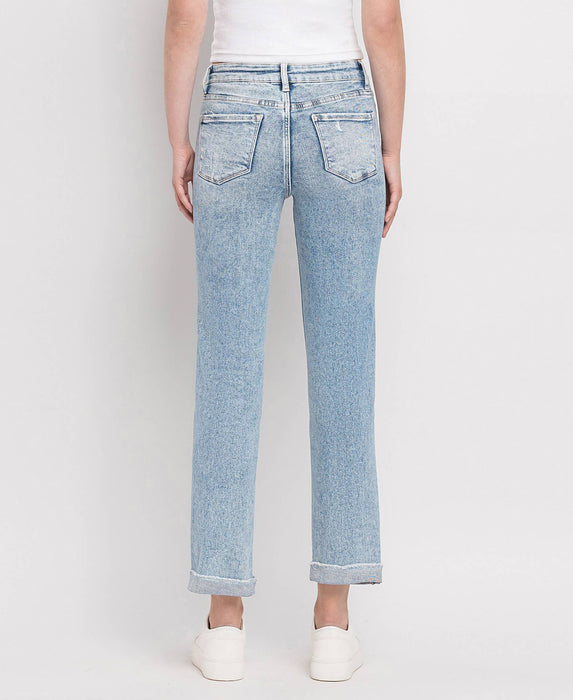 Tummy Control High Rise Cuff Slim Straight Jeans LV1302
