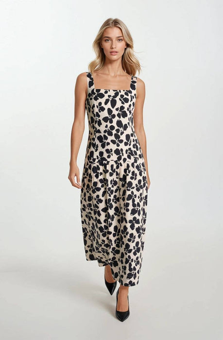Bold Floral Maxi Drop Waist Dress