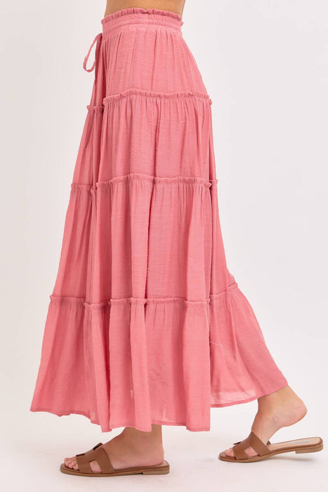 Olive Flowy Tiered Maxi Skirt