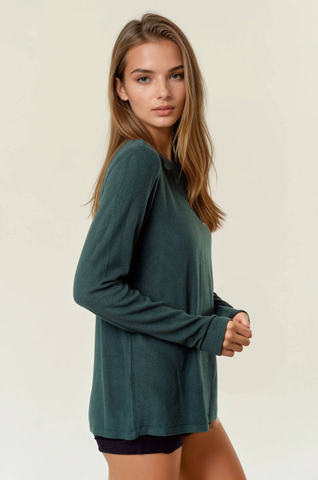 Forest Green Round Neck Soft Knit Top