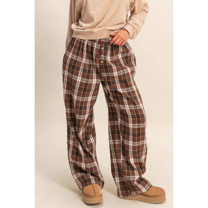 Brown Flannel Wide Leg Lounge Pants