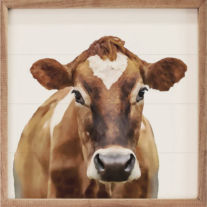 Watercolor Brown Cow Framed Wall Art