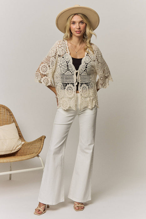 Boho Crochet Lace Tie Front Cardigan