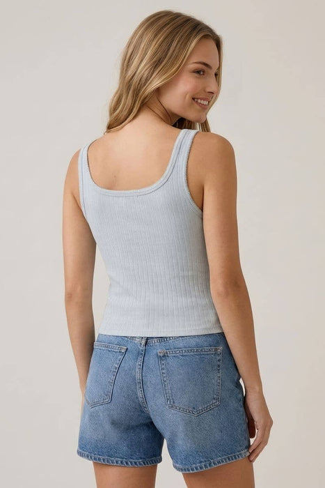 Light Blue Cotton Square Neck w/ Contrast Stitching Tank Top