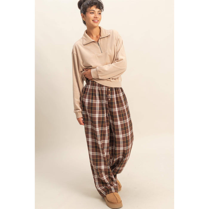 Brown Flannel Wide Leg Lounge Pants