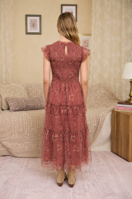 Smocked Ruffle Tiered Floral Midi Dress