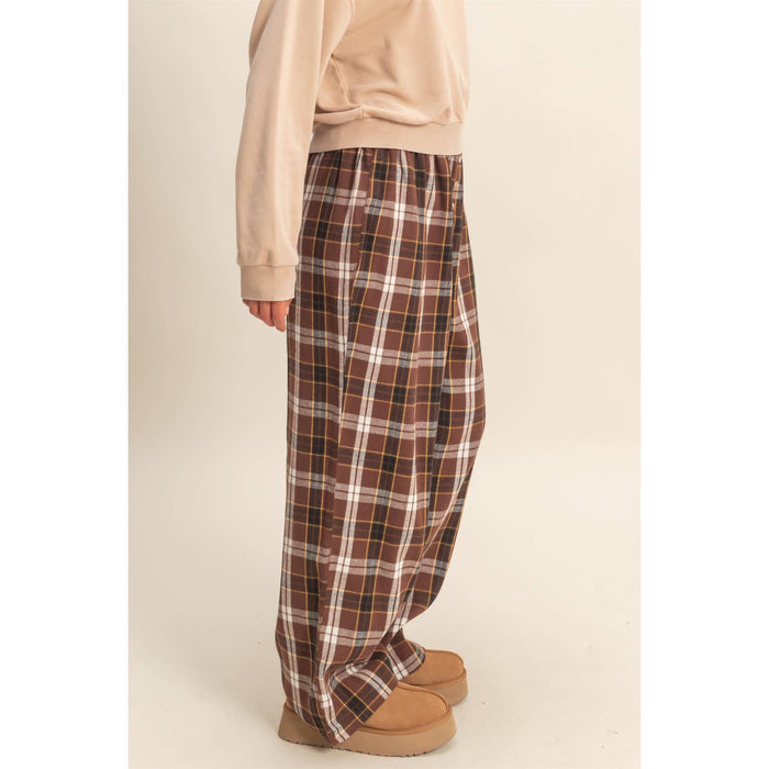 Brown Flannel Wide Leg Lounge Pants