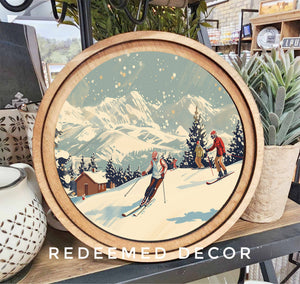 Vintage Skiers Art 8" Round