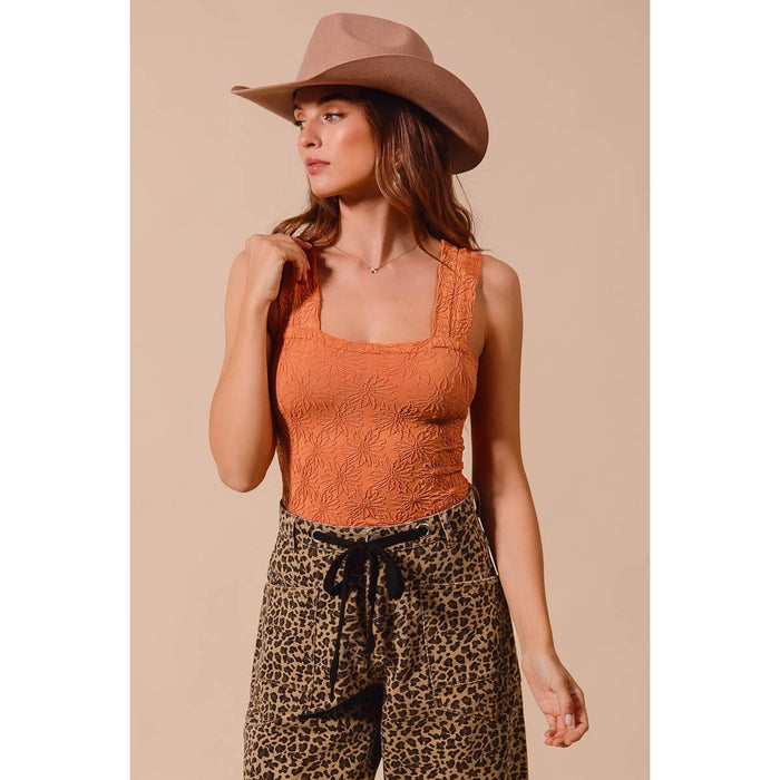 Rust Floral Jacquard Seamless Tank Top