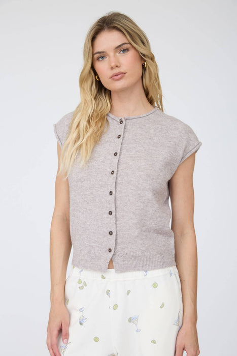 Chocolate Brown Raw Edge Sleeveless Lightweight Cardigan