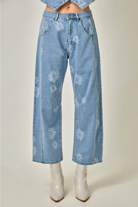 Printed Barrel Jeans