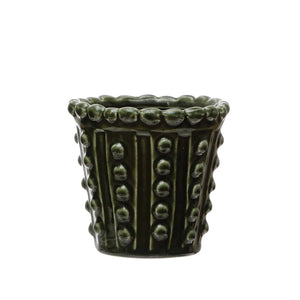 Green Stoneware Hobnail Planter