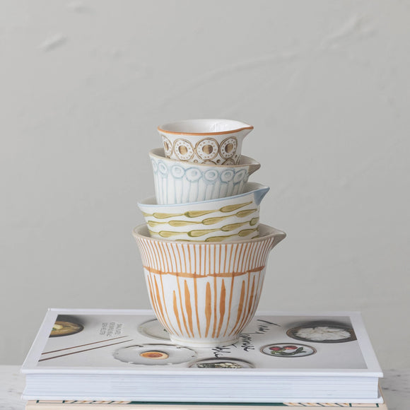 Hand-Painted Stoneware Measuring Cups w/ Patterns