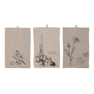28"L x 18"W Linen Blend Printed Tea Towel , 3 Styles