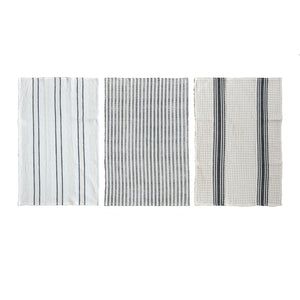 Woven Cotton Slub/Waffle Weave/Printed Tea Towel w/ Stripes, 3 Styles