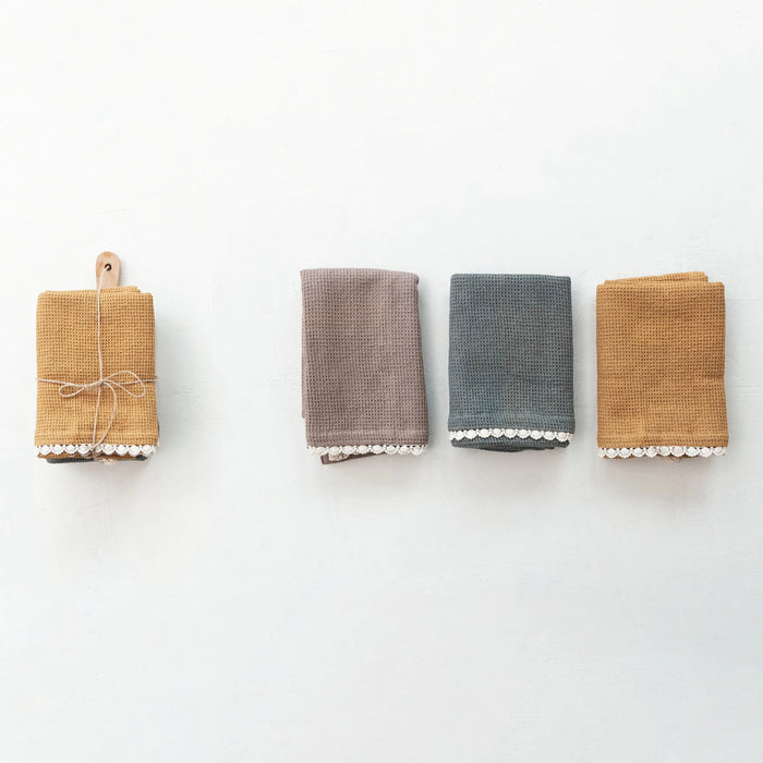Cotton Waffle Weave Tea Towels w/ Cheese/Cutting Board