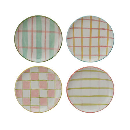 Hand-Painted Stoneware Plate w/ Pattern, 4 Styles