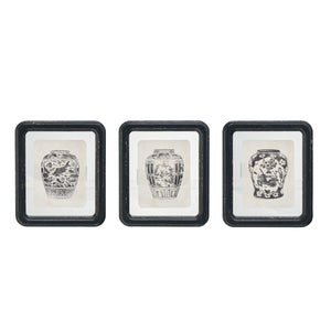 Wood Framed Glass Wall Décor w/ Floating Vase Print, 3 Styles