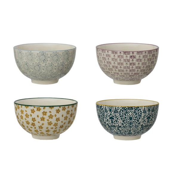 Floral Hand Stamped Bowls