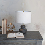 Mango Wood Table Lamp with Cotton Shade IN STORE PICKUP ONLY