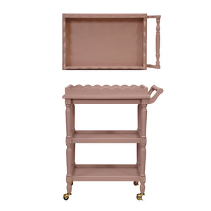 Wood 3-Tier Bar Cart on Casters with Removable Tray, Set of 2, KD