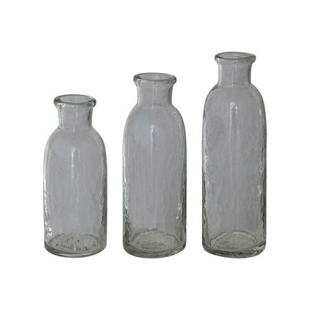 Hand-Blown Glass Bottle Vases, Set of 3