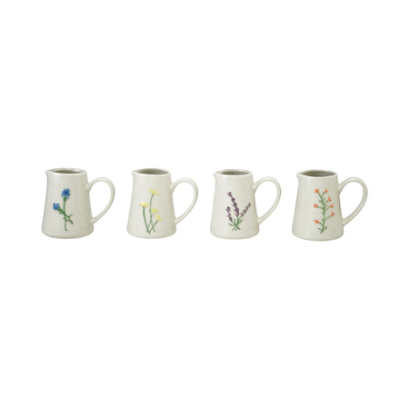 4 oz. Embossed Stoneware Creamer with Botanicals, 4 Styles (Each One Will Vary)