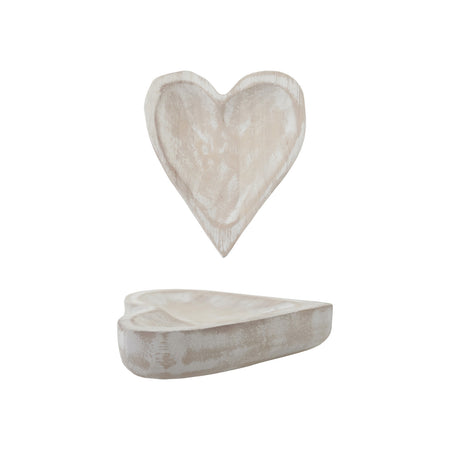 Decorative Carved Paulownia Wood Heart Shaped Dish, Natural