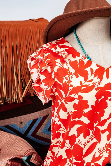 Floral Ruffle Sleeve Print Top | S-XL