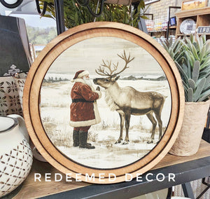 Santa Reindeer Neutral Art 8" Round