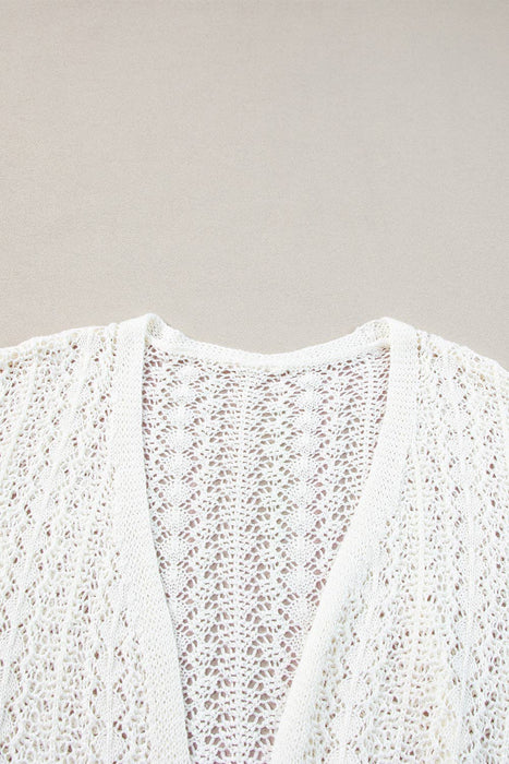 White Hollow Out Knit Drop Shoulder Cardigan