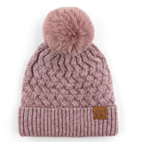 C.C. Woven Cable Knit Cuffed Pom Beanie