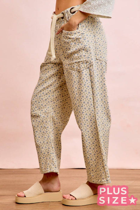 PLUS Floral Braided Waist Belt Patch Pocket Pant