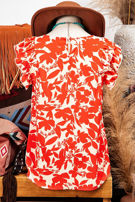 Floral Ruffle Sleeve Print Top | S-XL