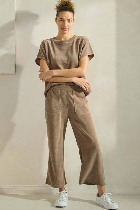 Mocha Corduroy Short Sleeve Top Cropped Pant Set (Sold separately)