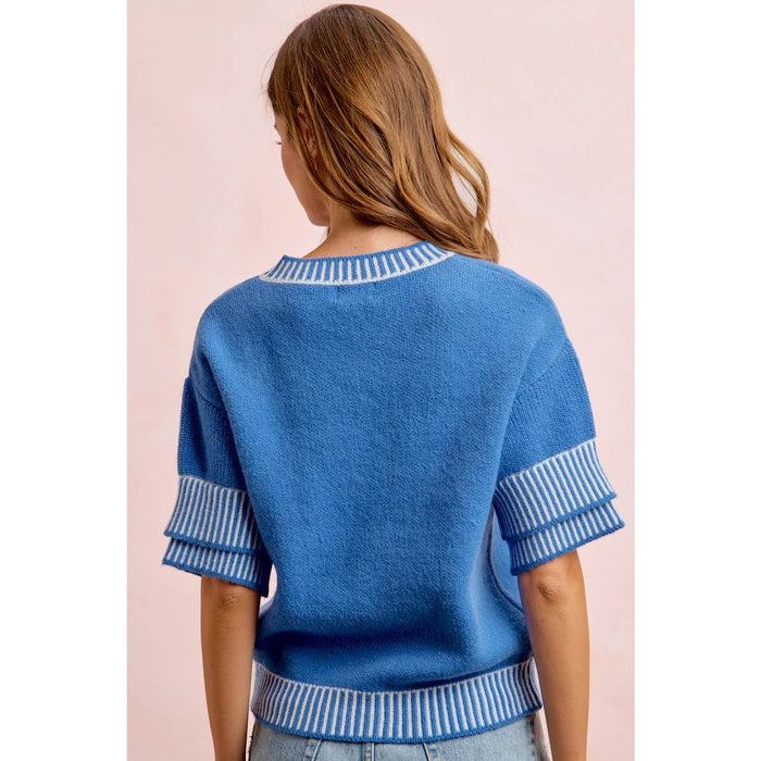 Blue Knit Double Sleeve Stop