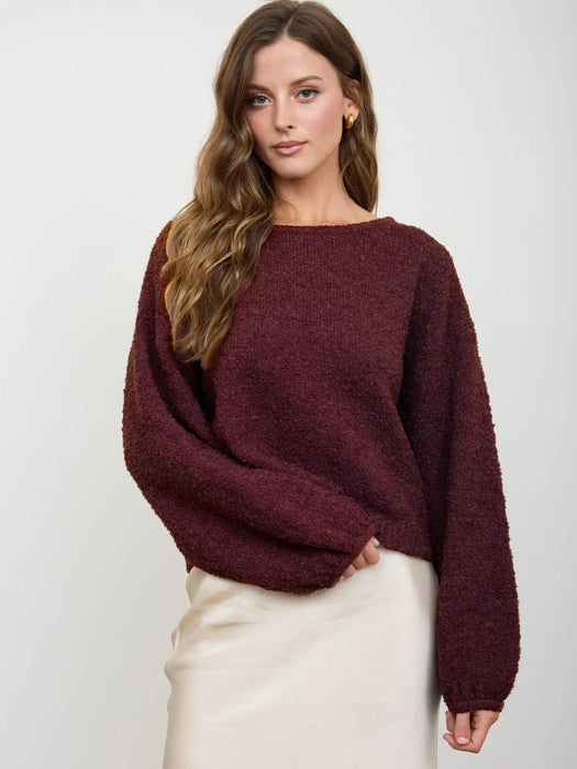 Burgundy Long Sleeve Fuzzy Knit Pullover Sweater