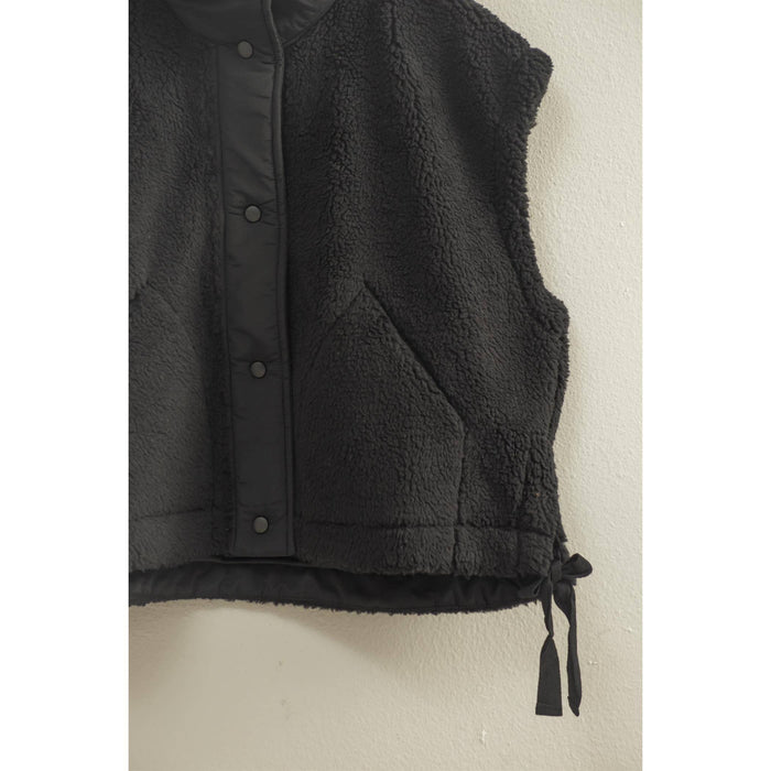 Soft Olive Cozy Sherpa Vest Jacket with Tie-Up Side Details