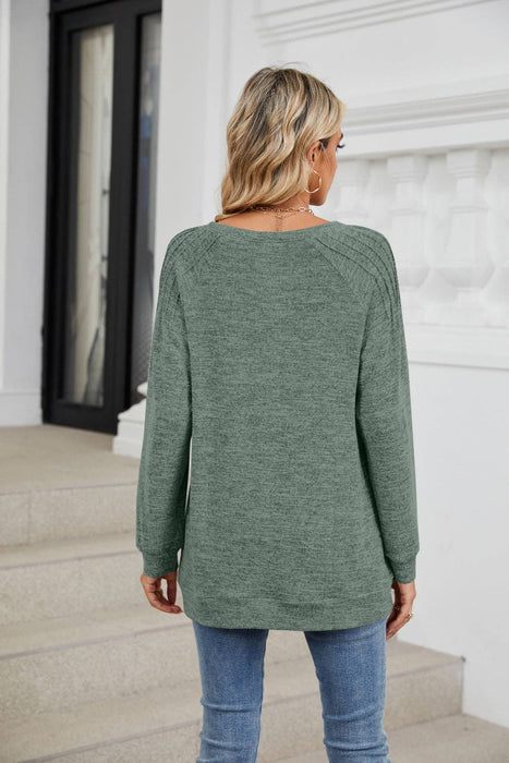 Green Round Neck Loose Long-sleeved Top | S-2XL