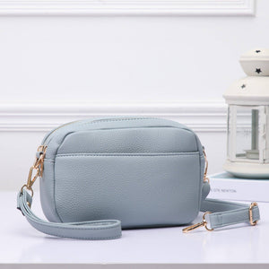 Grace Front Pocket Double Zipper Crossbody Bag - Light Blue