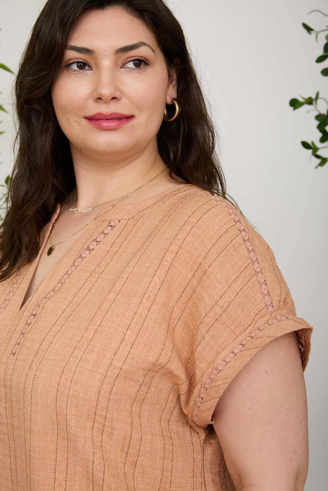 PLUS Terra Cotta Textured Woven Pattern Line Top