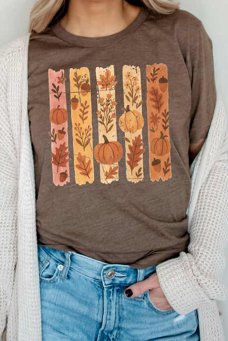 Fall Pumpkin Boho Stripes Graphic Tee