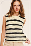 Black & Cream Chunky Striped Sleeveless Sweater Top