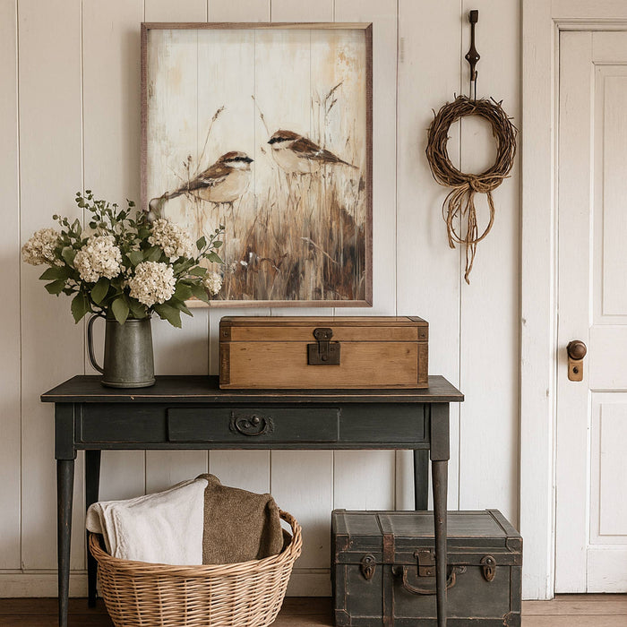 Birds In Tall Grass Framed Wall Art