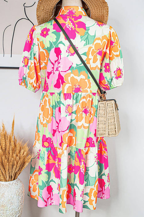Floral Short Sleeve Buttoned Babydoll Dress | S-XL