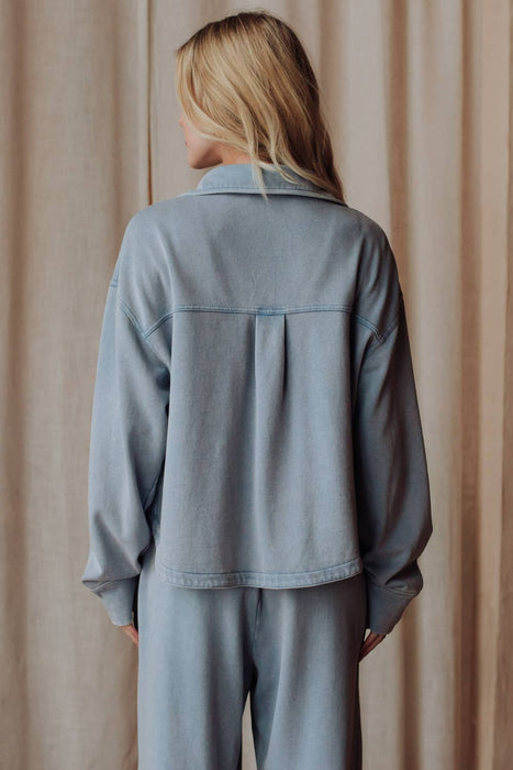 Lt. Blue Cropped Washed Soft Button Up