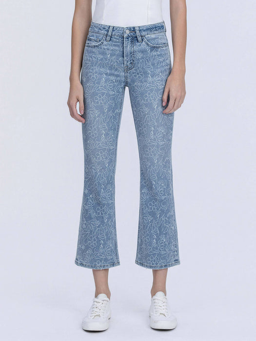 High Rise Floral Easy Flare Cropped Denim Jeans