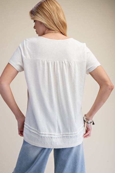 White Lace Trim Washed Cotton Top
