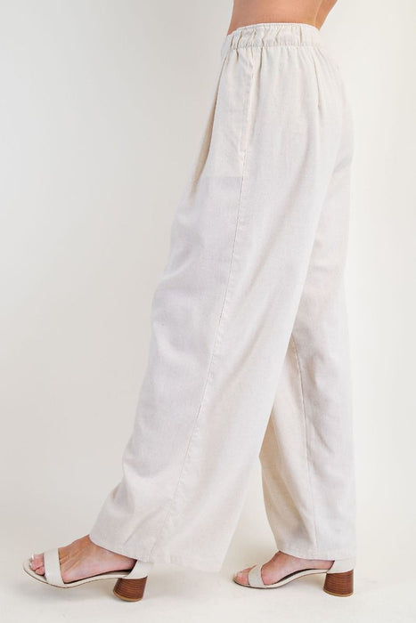 Oatmeal Linen Blend Wide Leg Pants